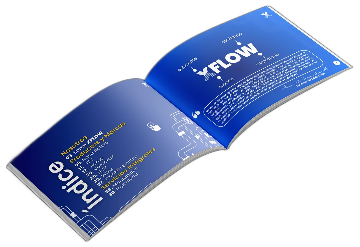 Catálogo XFLOW 2026 abierto, vista previa de sus páginas